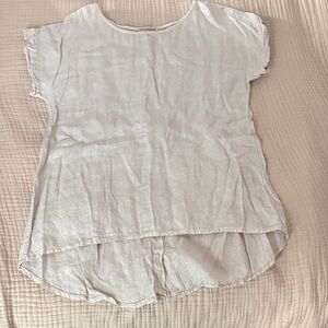 Light Beige Linen Blend Short-Sleeve Blouse